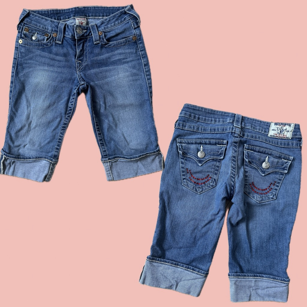 True Religion Y2K Low Waist Capris – Bedazzled Pockets Size 27